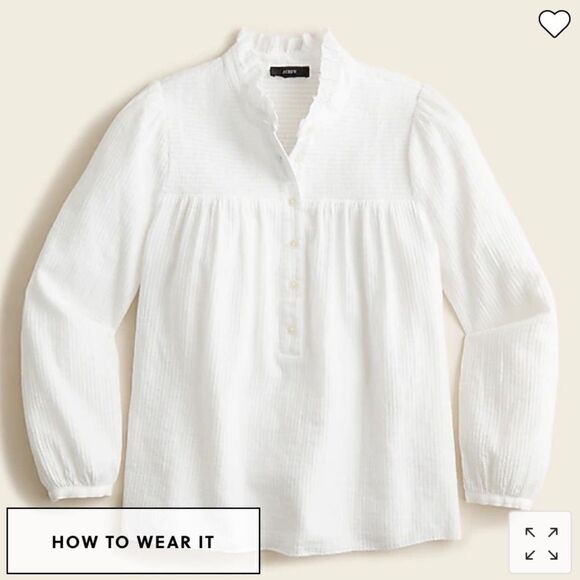 J. Crew Long-sleeve smocked gauze top - Picture 1 of 8